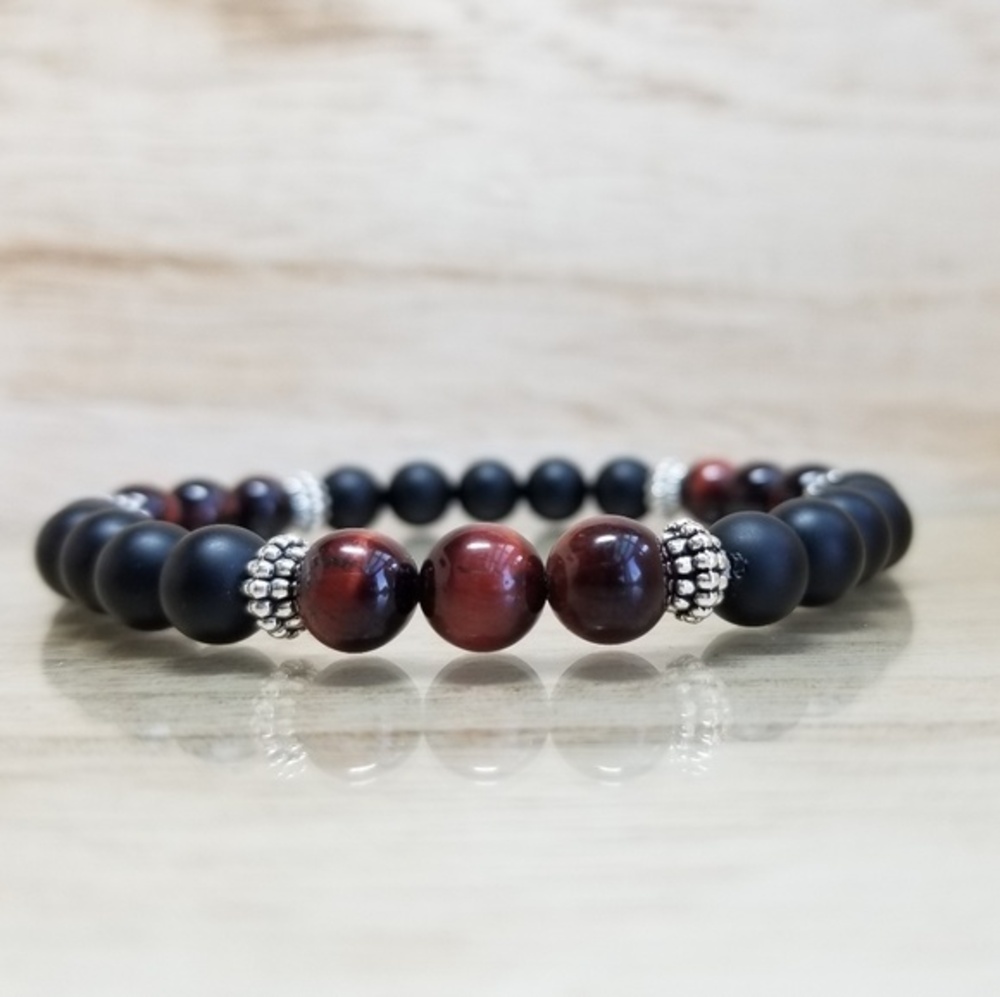 Black Onyx & Red Tiger Eye Stretch Bracelet